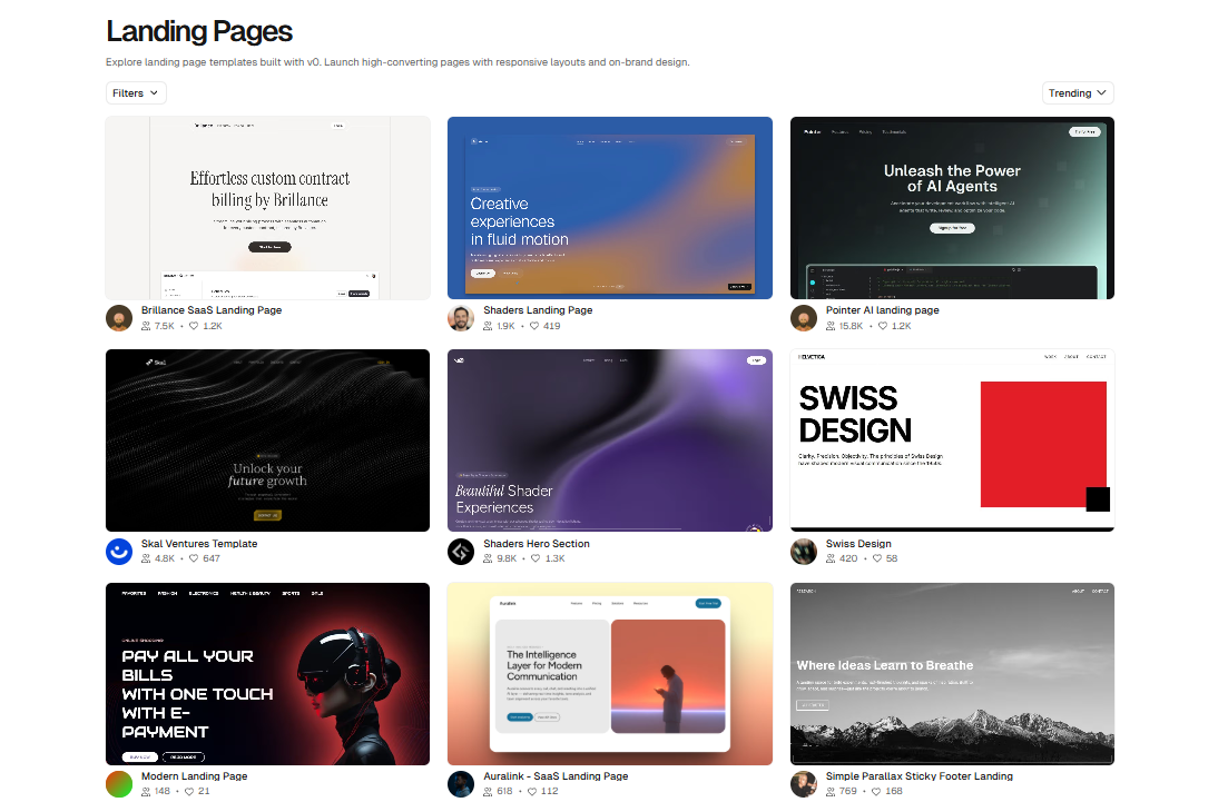 v0 by Vercel dashboard showing generative AI code interface